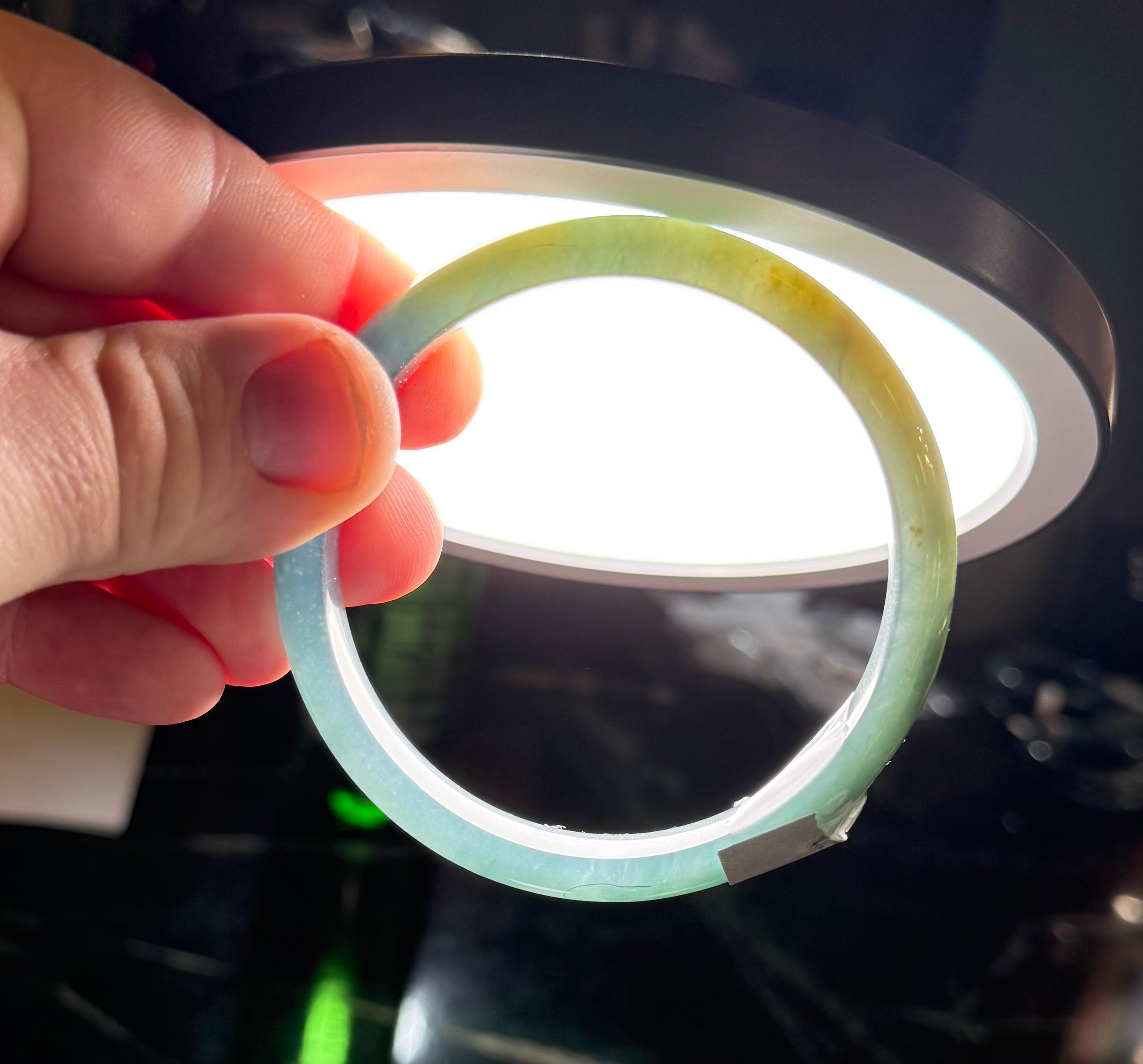 Green Blue Guatemalan Honey Jade Bangle 71mm