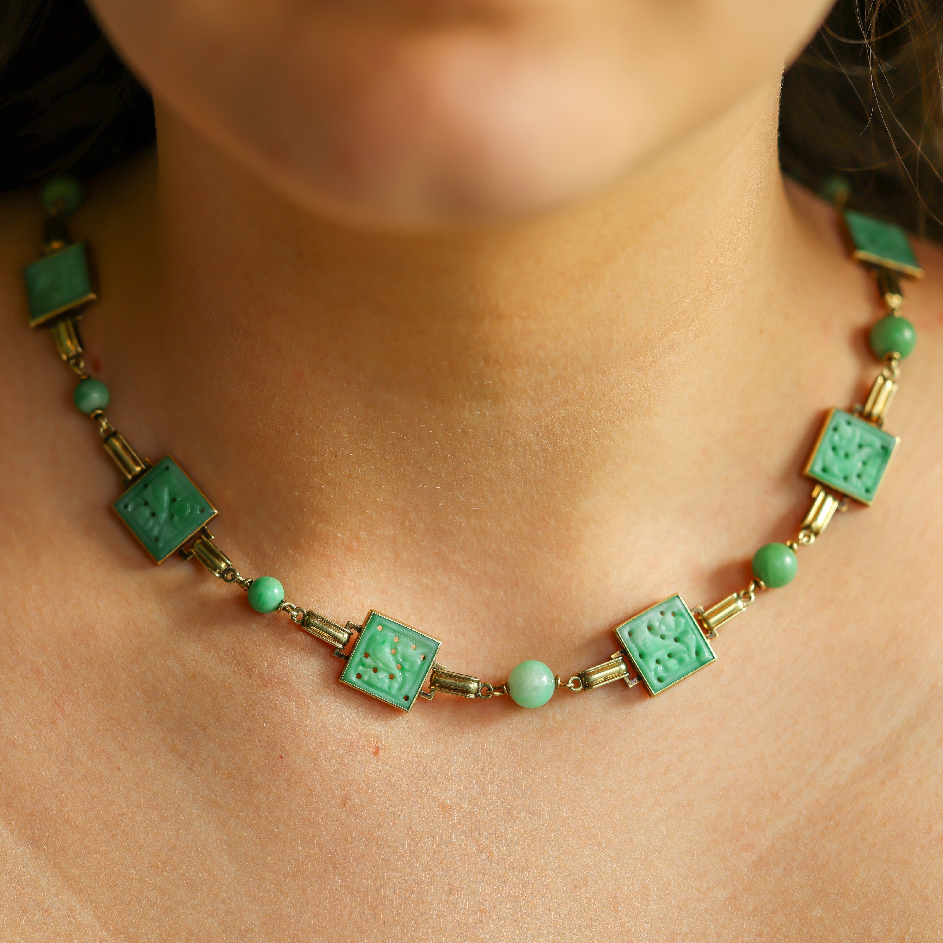 Vintage Carved Jade Necklace