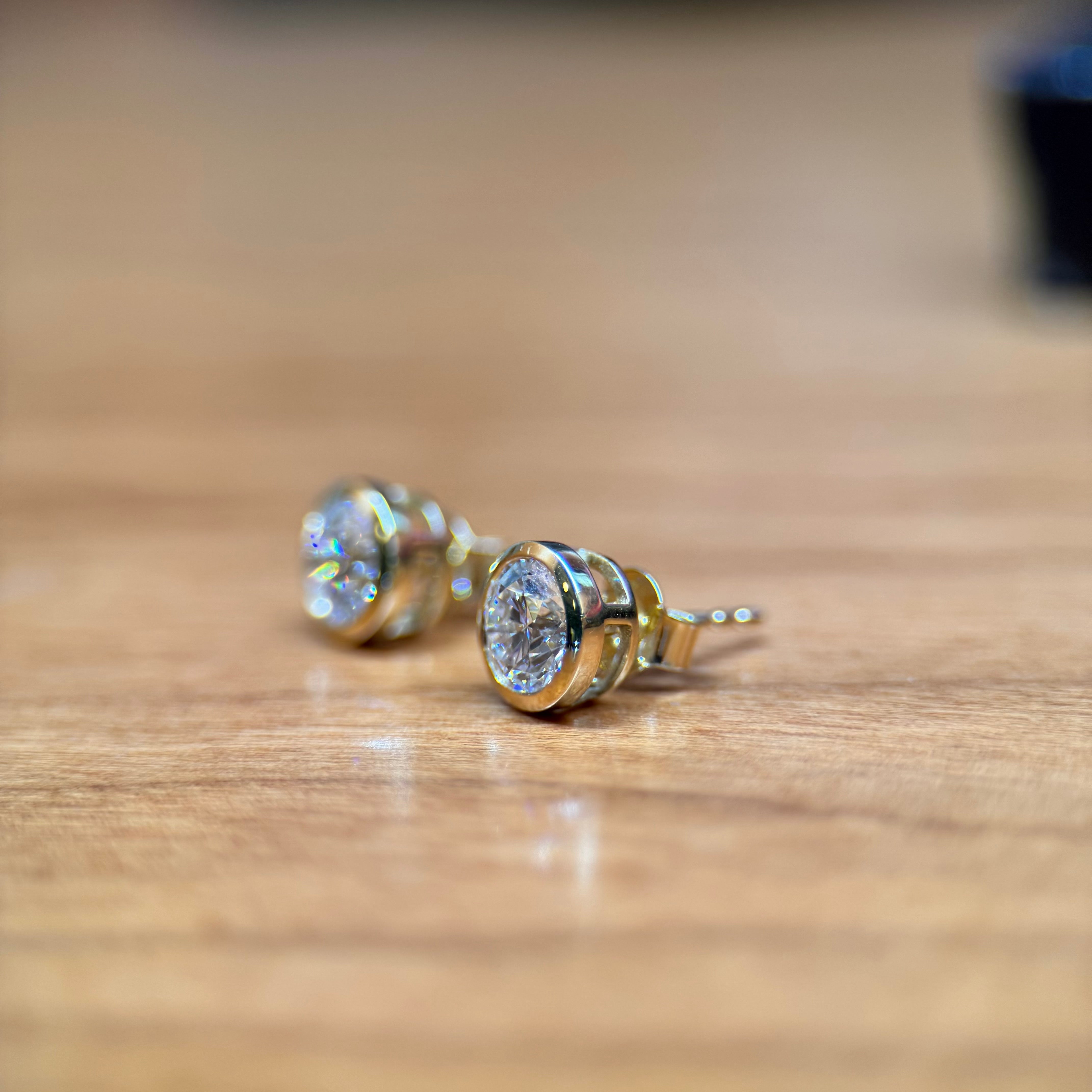 M & Co. Bezel Round Diamond Stud Earrings