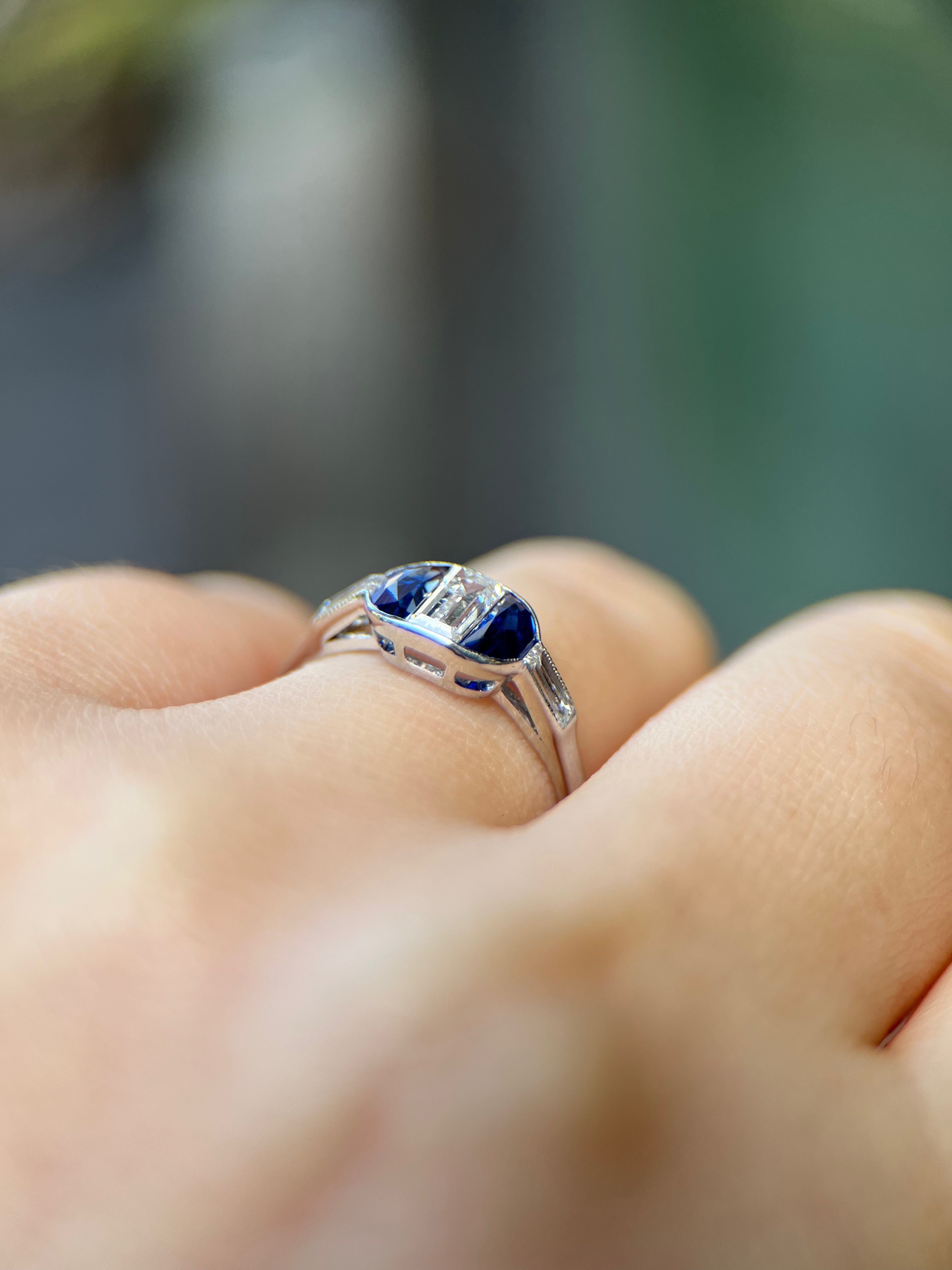 Art Deco Platinum Sapphire & Diamond Ring