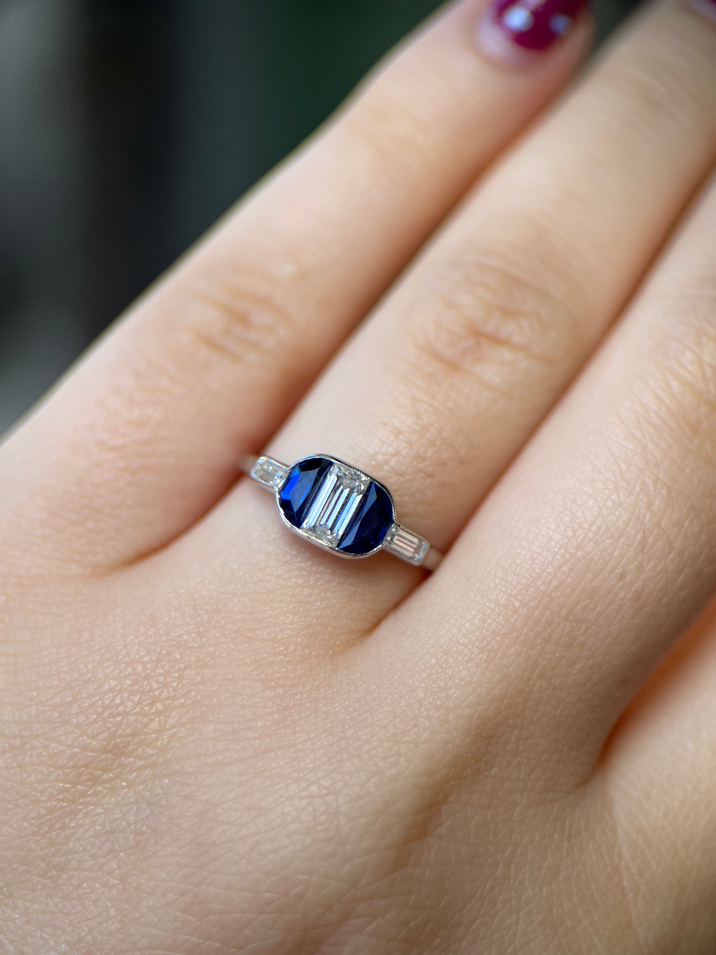 Art Deco Platinum Sapphire & Diamond Ring