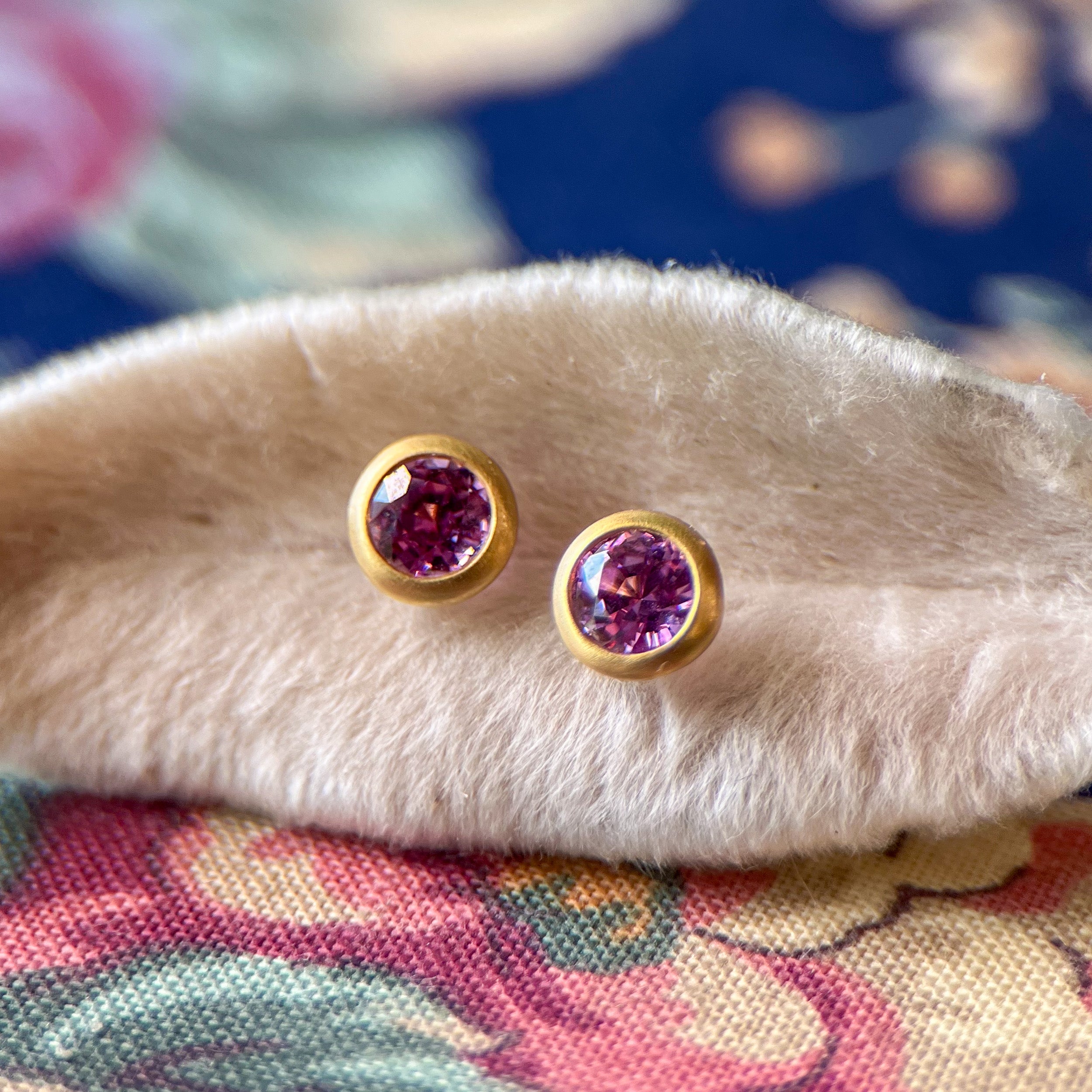 Round Purple Sapphire Bezel Studs