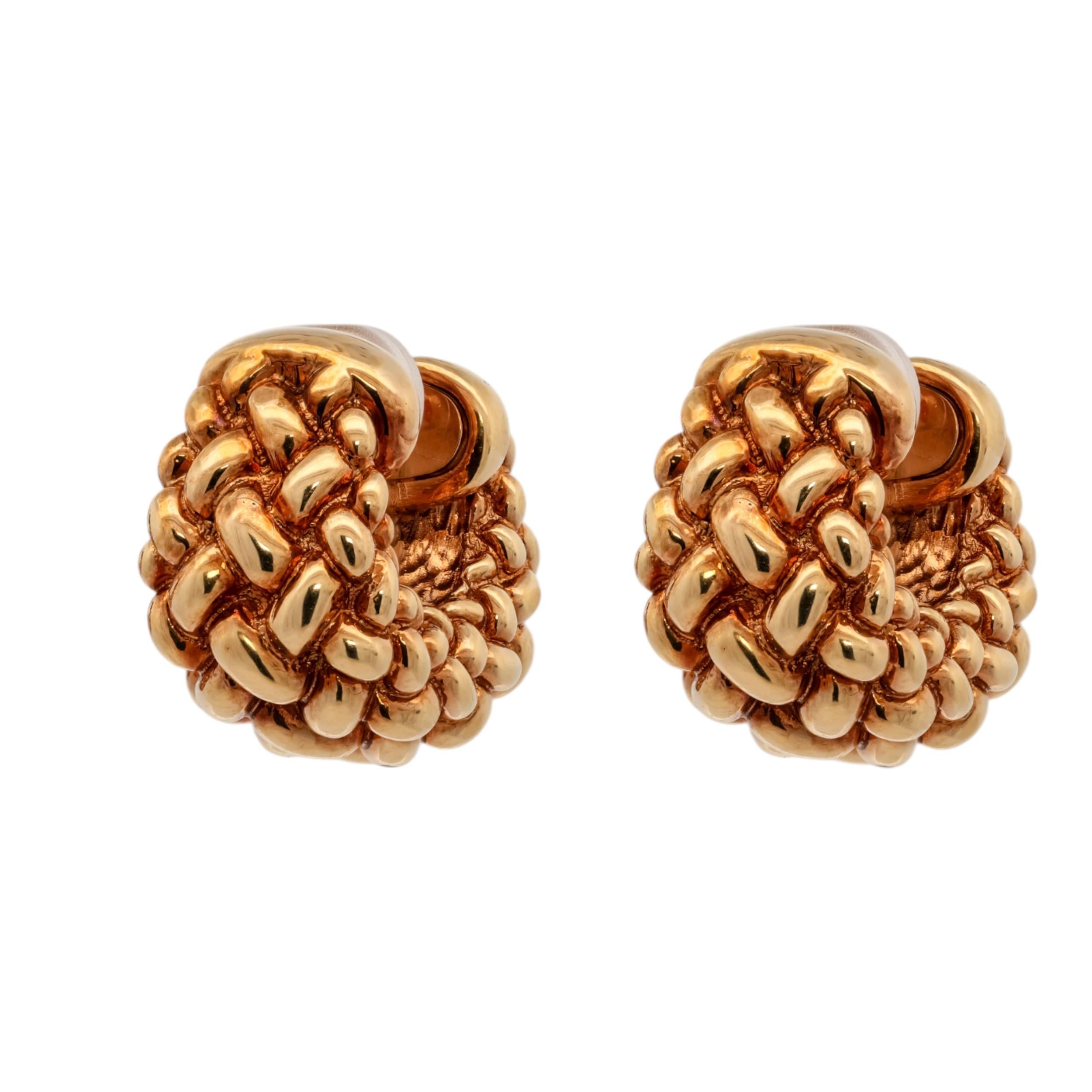 Vintage Chimento 18K Yellow Gold Puffy Woven Hoops