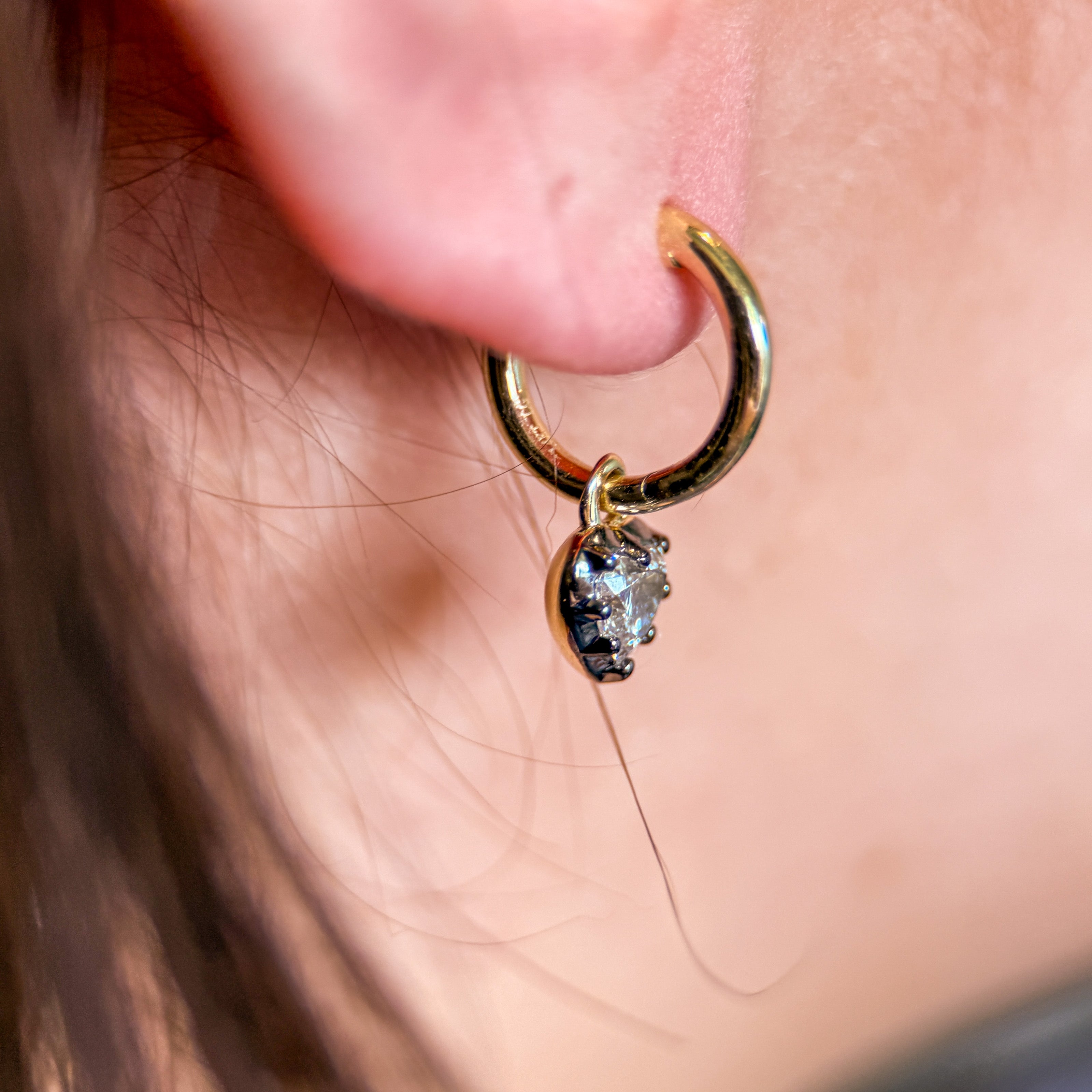 Georgian-Inspired Heart Lab Grown Diamond Collet Charm Hoops