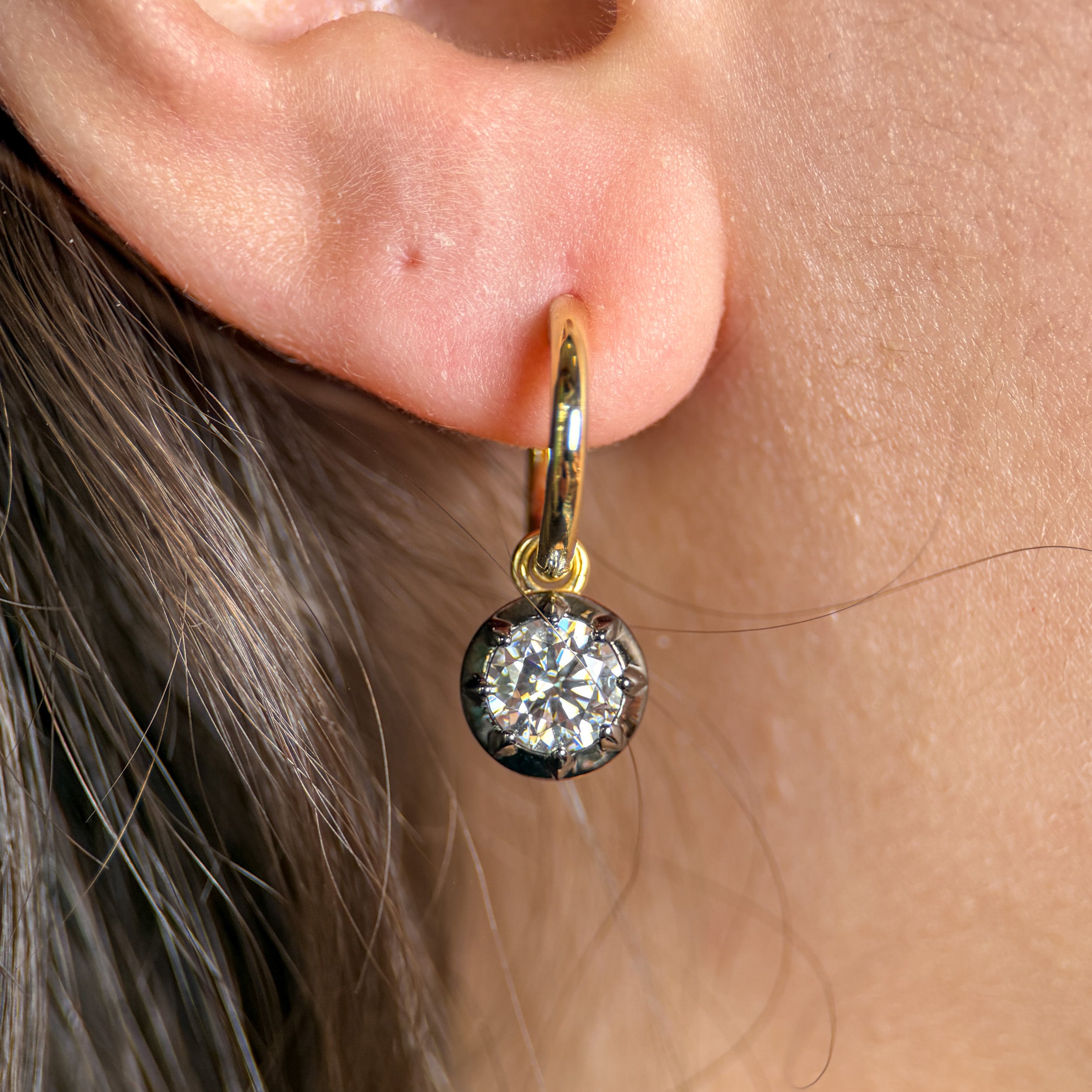Georgian-Inspired Round Lab Grown Diamond Collet Charm Hoops