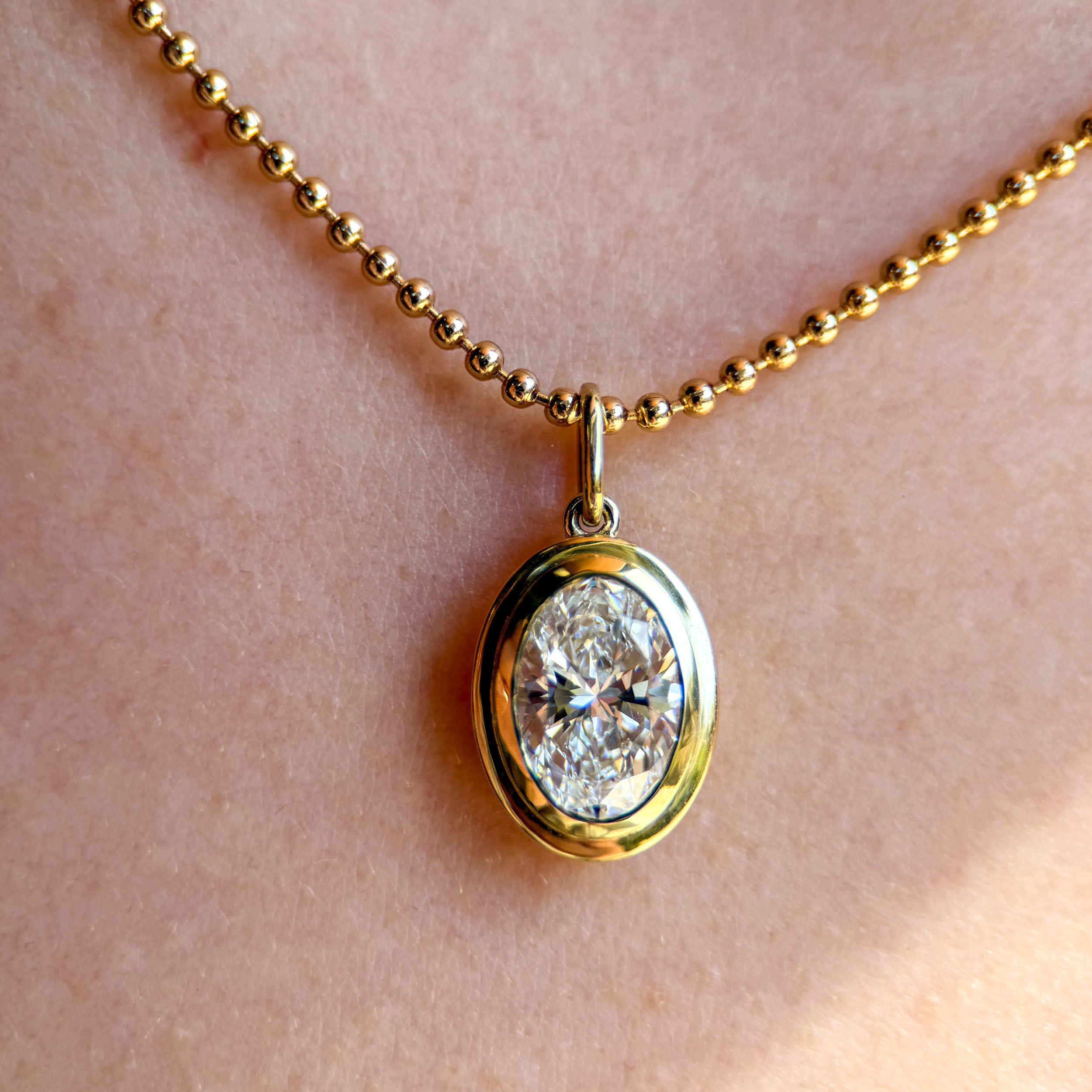 Lab Grown Diamond Oval Double Bezel Pendant