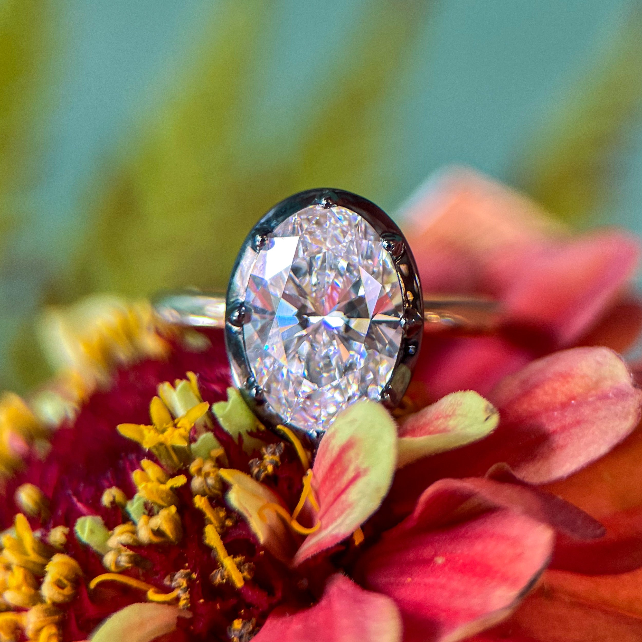 Georgian-Inspired 3ct Oval Lab Grown Diamond Collet Ring