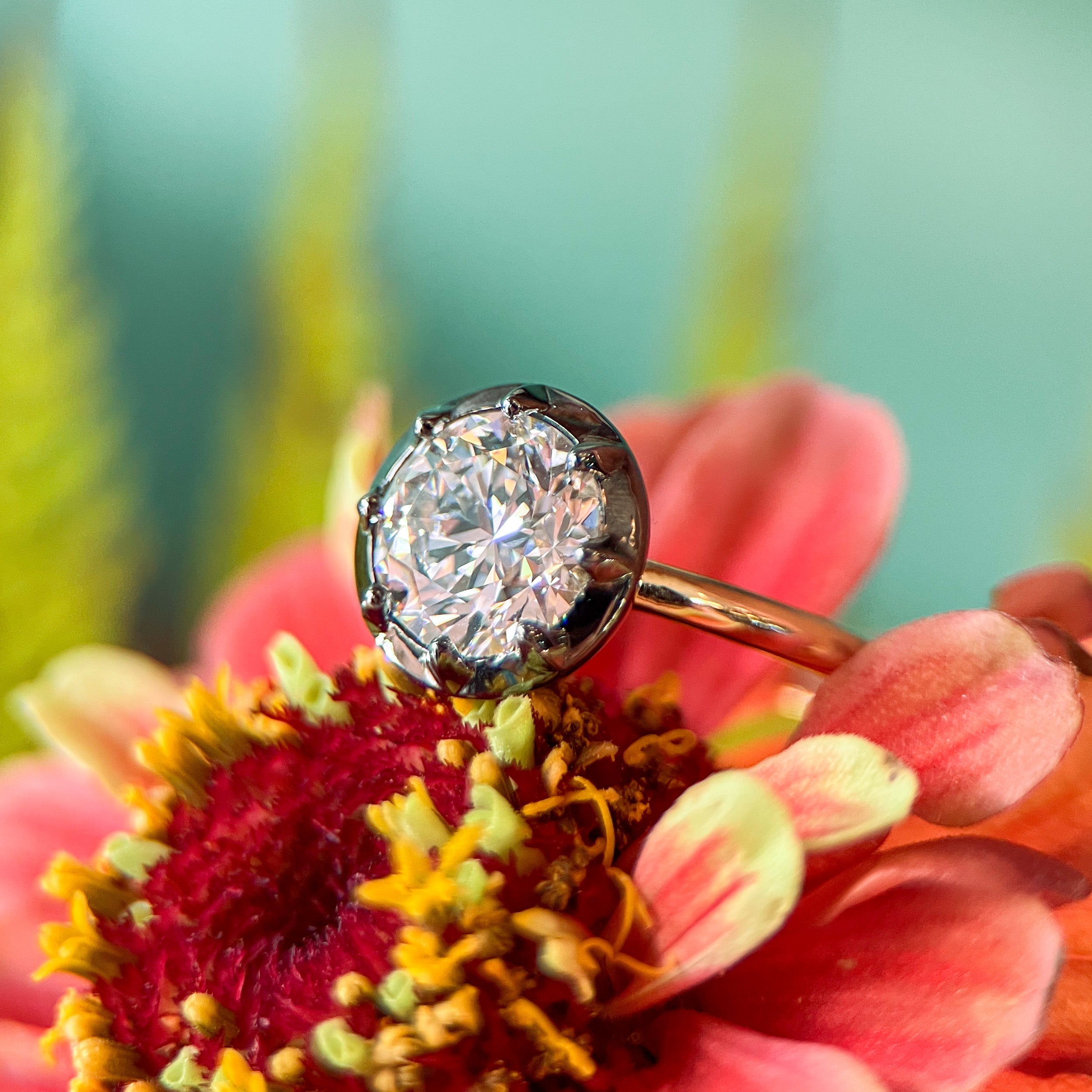 Georgian-Inspired 3ct Round Lab Grown Diamond Collet Ring