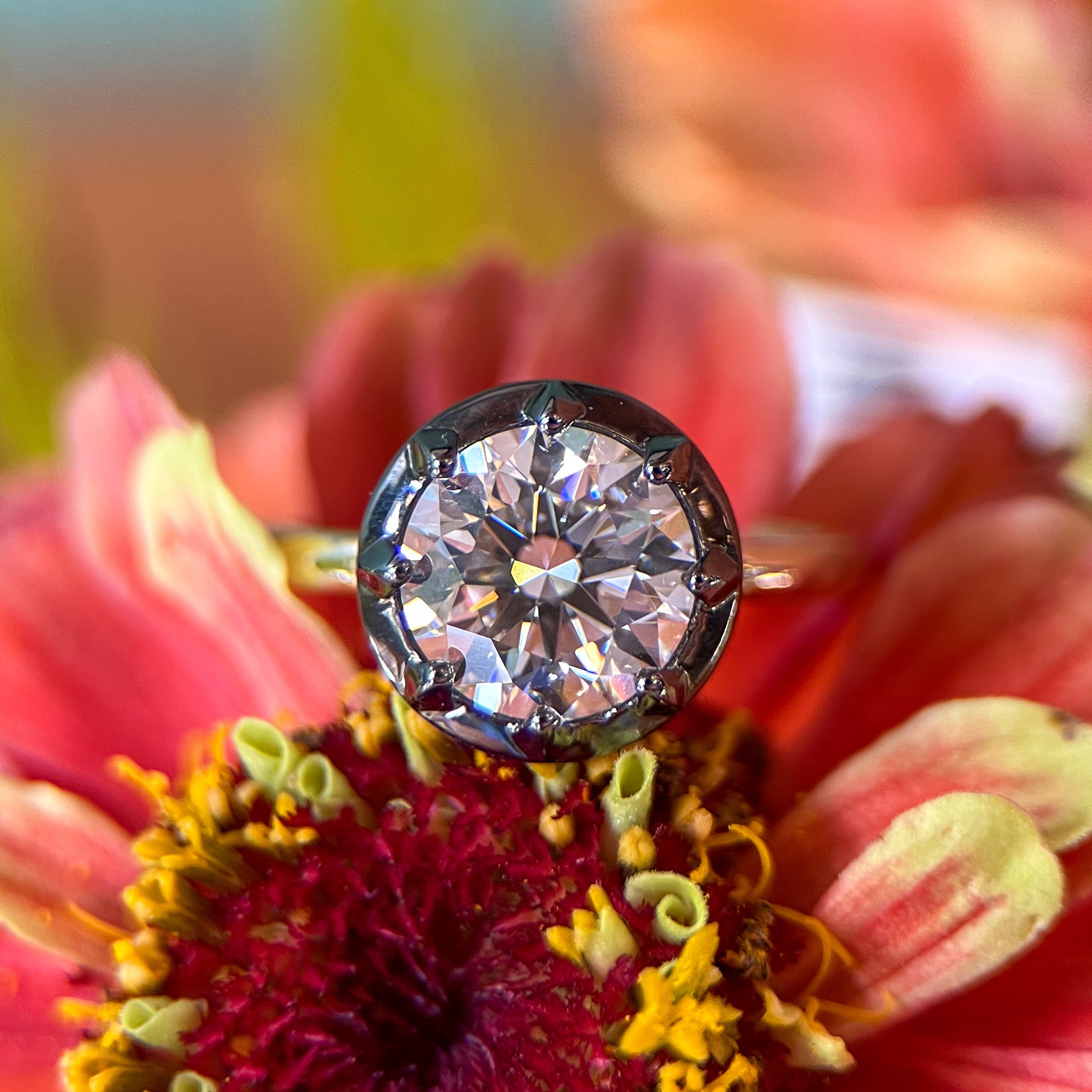 Georgian-Inspired 3ct Round Lab Grown Diamond Collet Ring