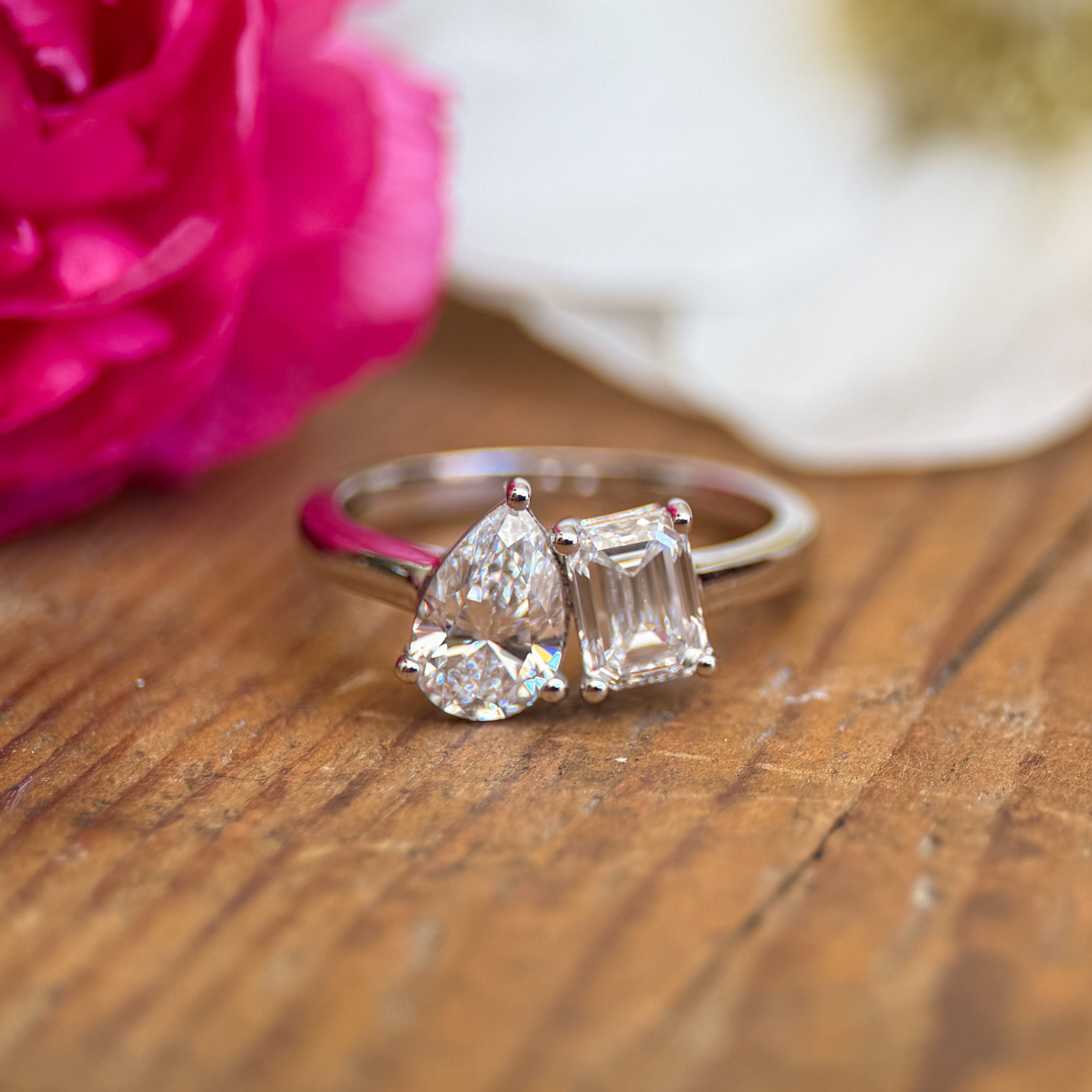 M & Co. Pear & Emerald Toi et Moi Lab Grown Diamond Ring