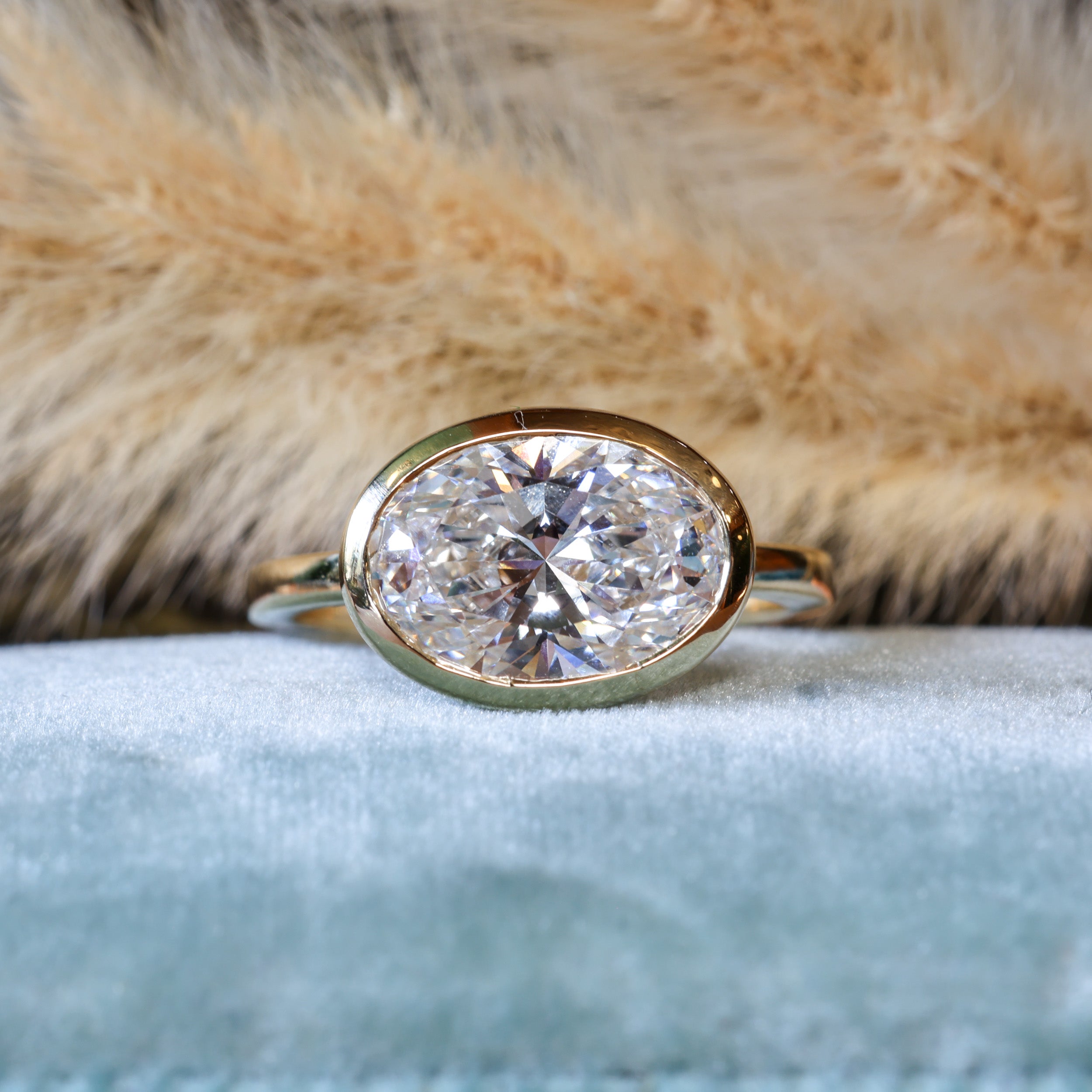 3ct East West Oval Lab Grown Diamond Bezel Ring