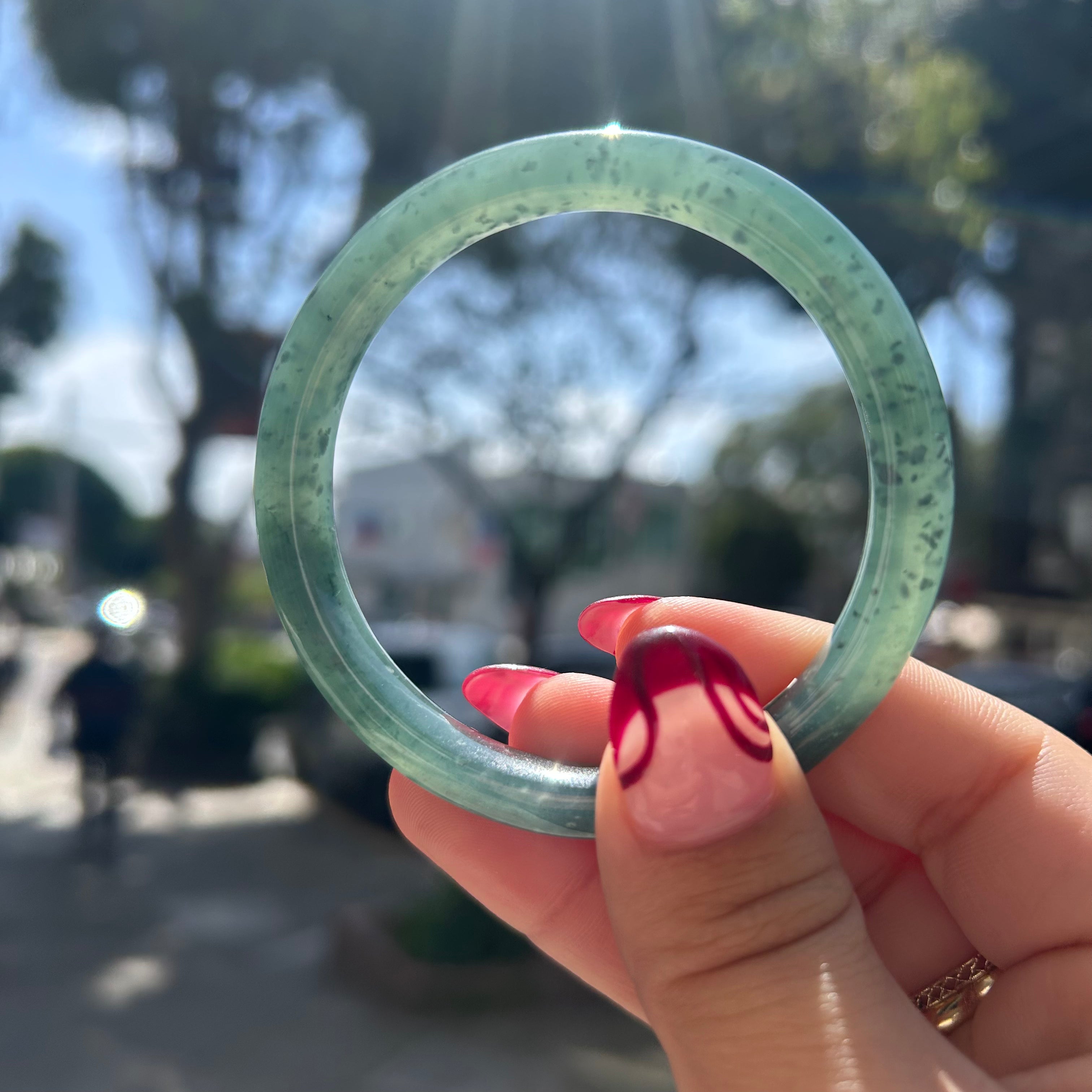 ICY Green Blue Guatemalan Honey Jade Bangle 56mm