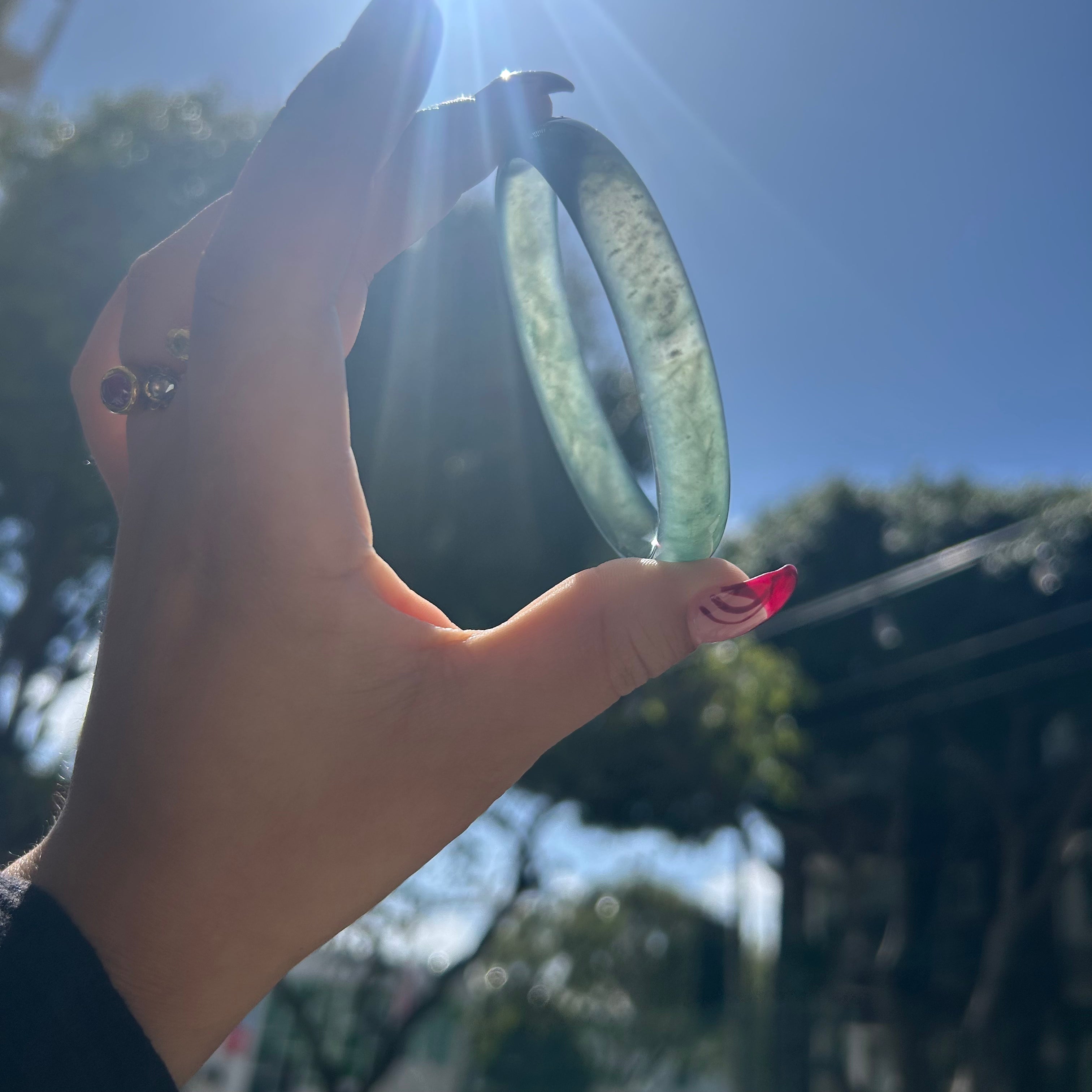 ICY Green Blue Guatemalan Honey Jade Bangle 67.5mm