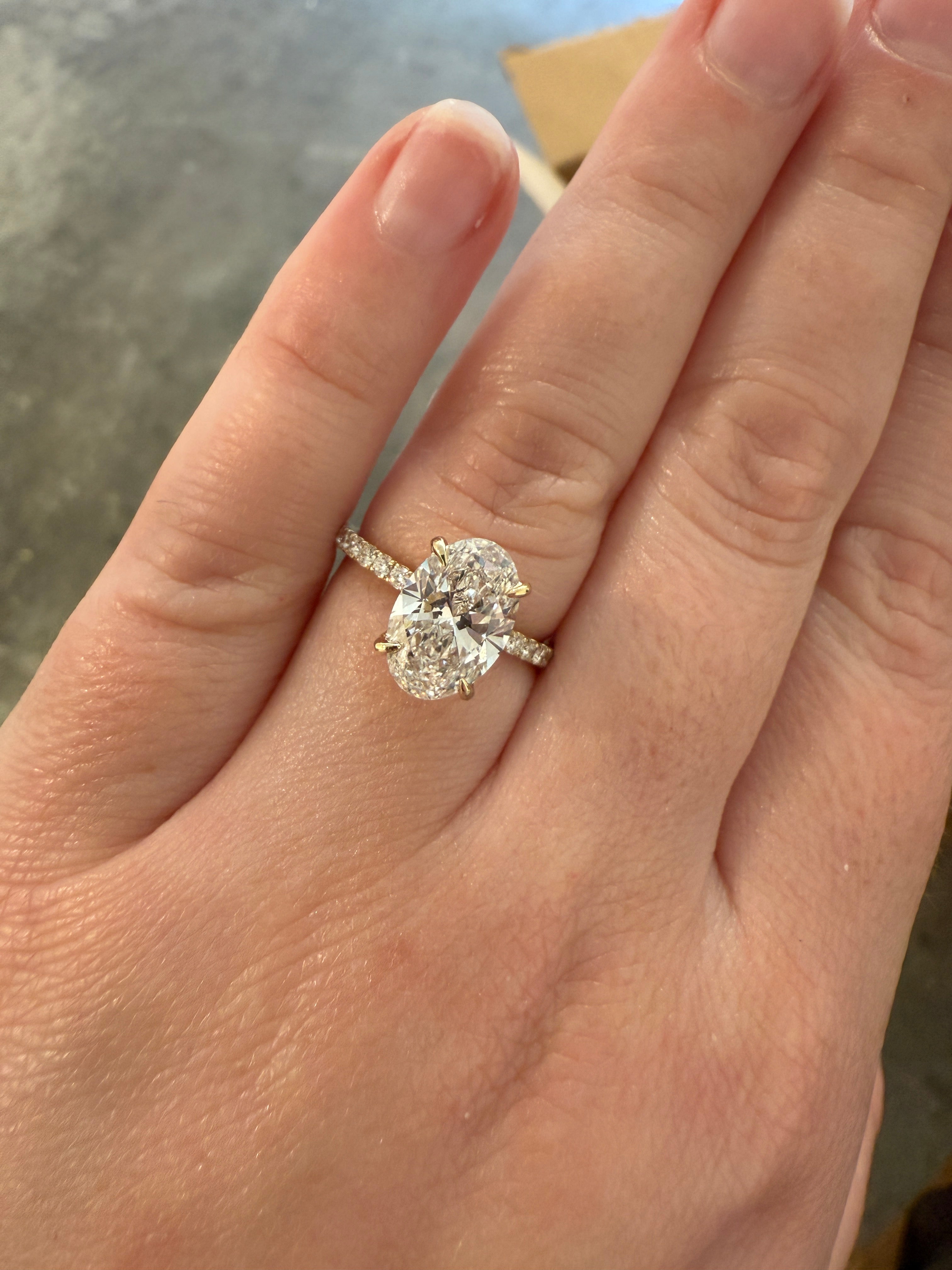 3 CT Oval Solitaire Hidden Halo Lab Grown Diamond Ring