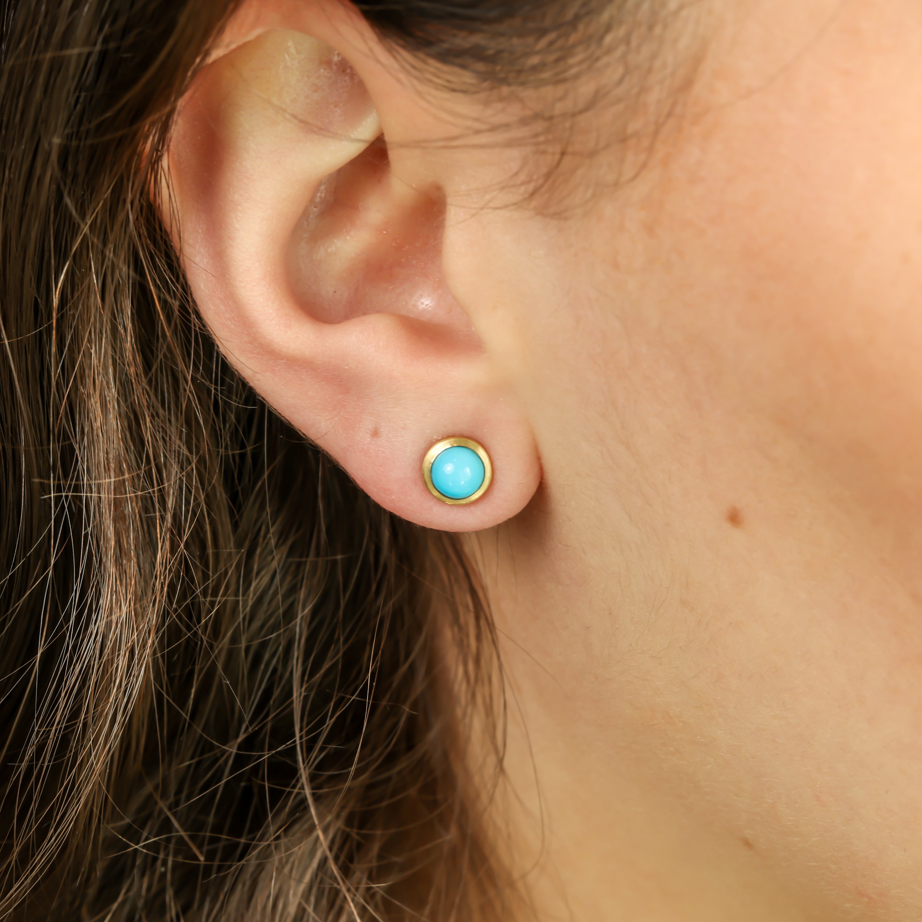18K Turquoise Bezel Stud Earrings