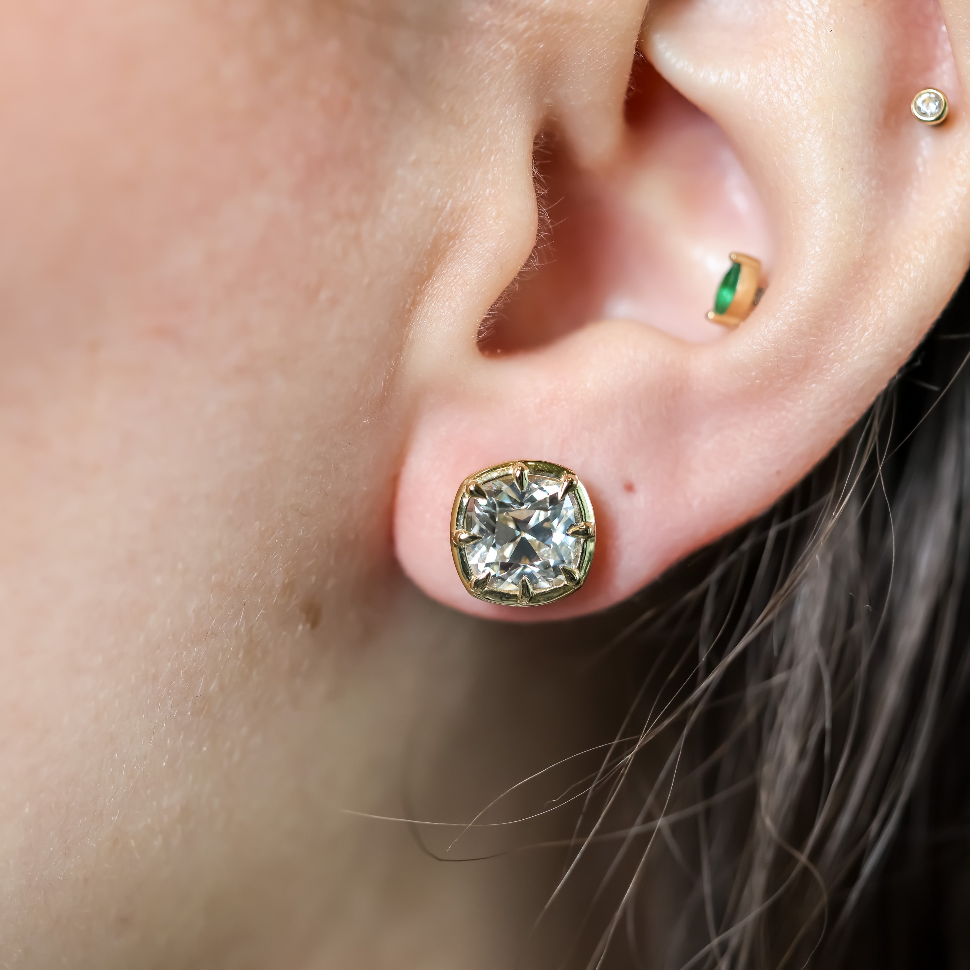 Old Mine Cut Lab Grown Diamond Collet Studs