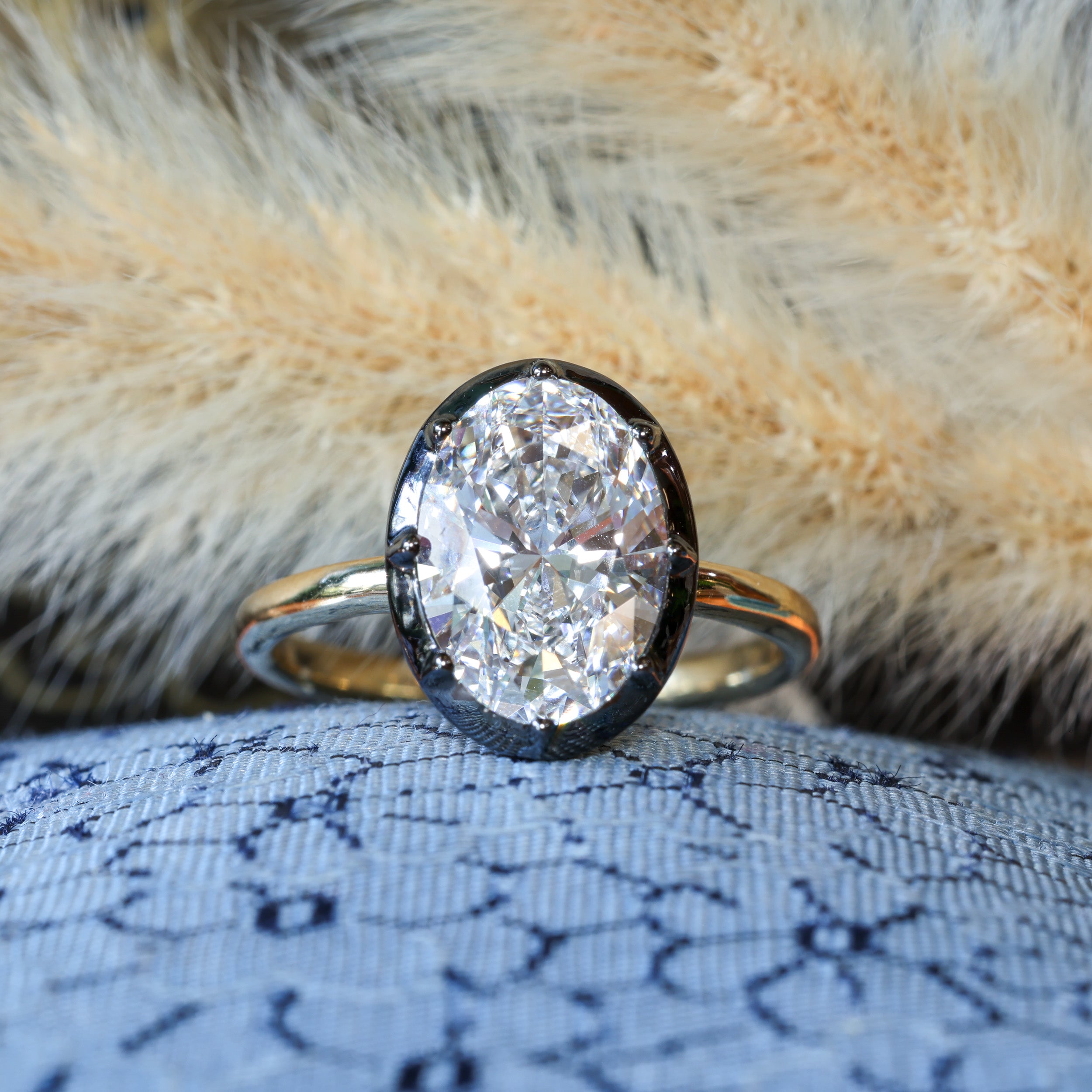 Georgian-Inspired 3ct Oval Lab Grown Diamond Collet Ring