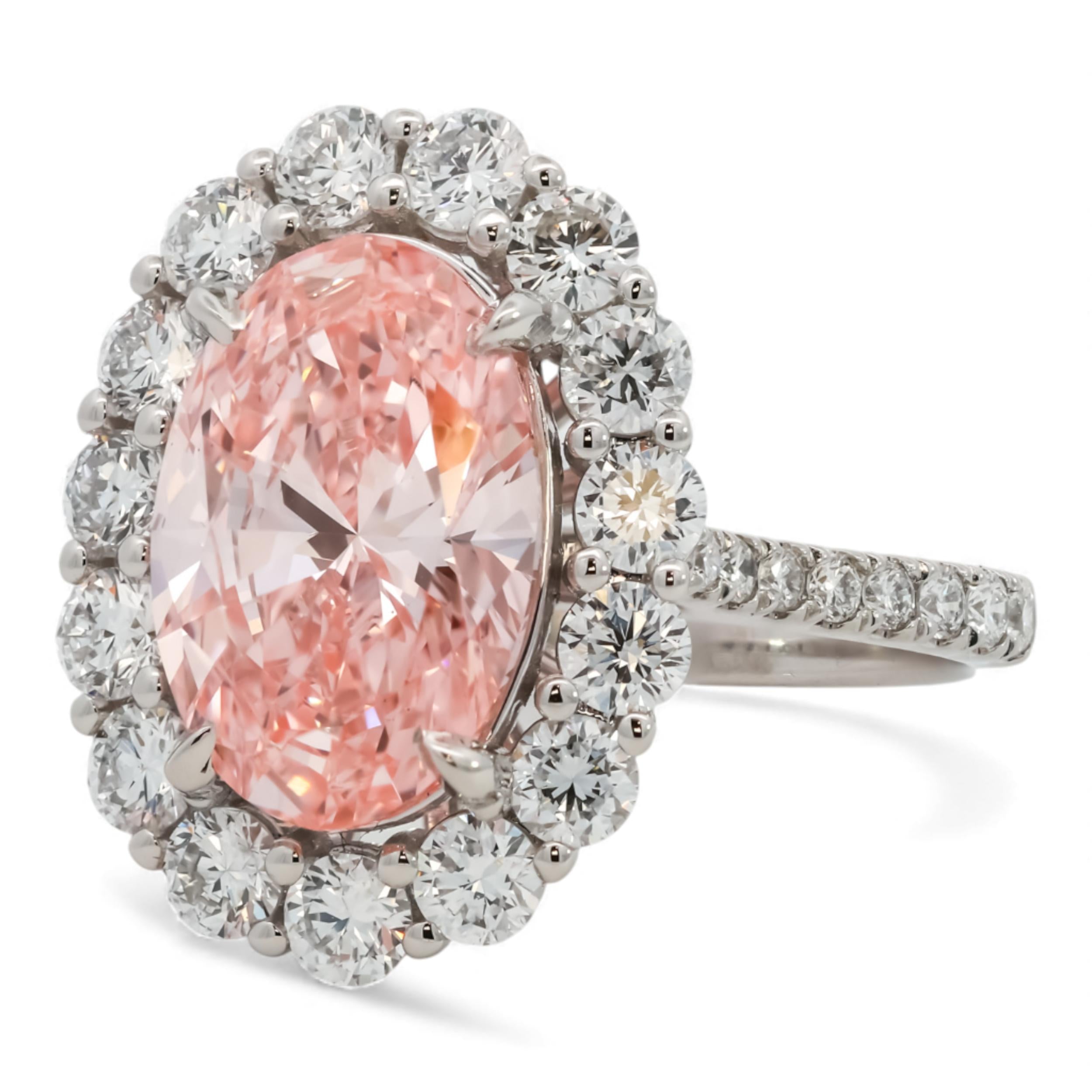 3 CT Fancy Pink LG Diamond Halo Platinum Engagement Ring