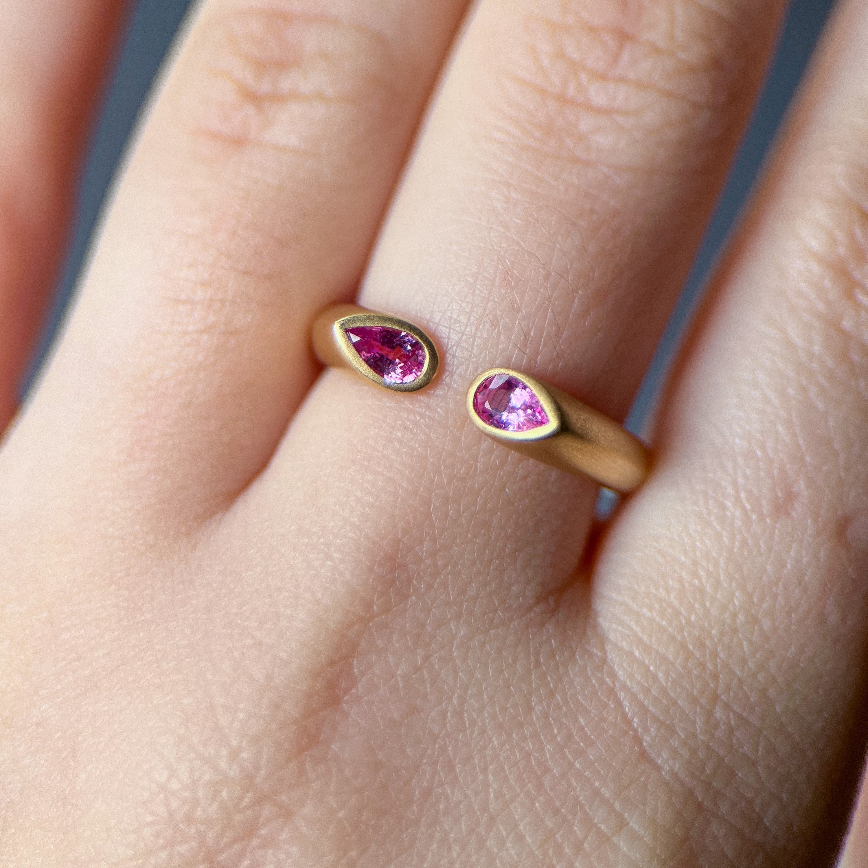 Pear Shape Pink Sapphire Hug Ring