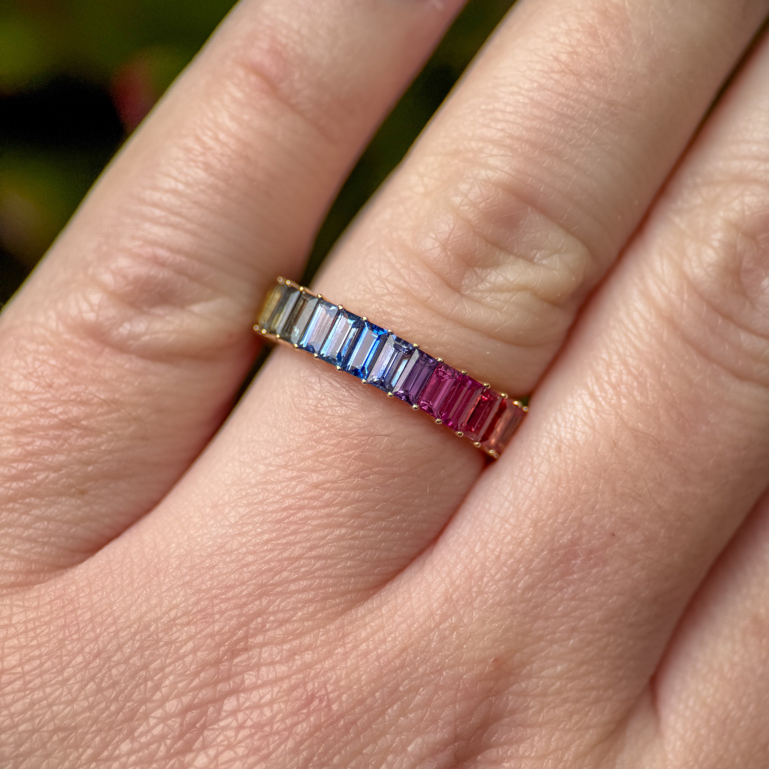 Rainbow Sapphire Baguette Eternity Ring