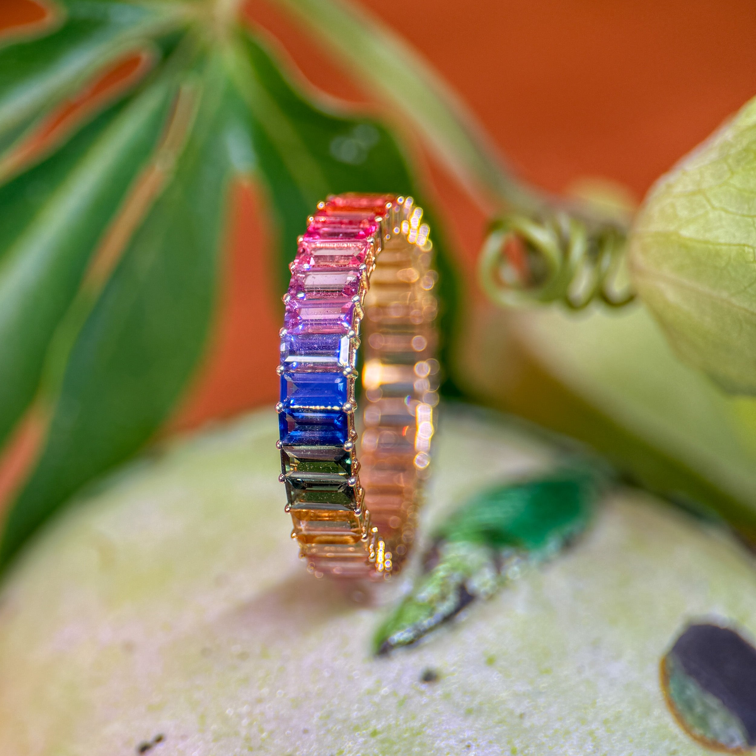 Rainbow Sapphire Baguette Eternity Ring