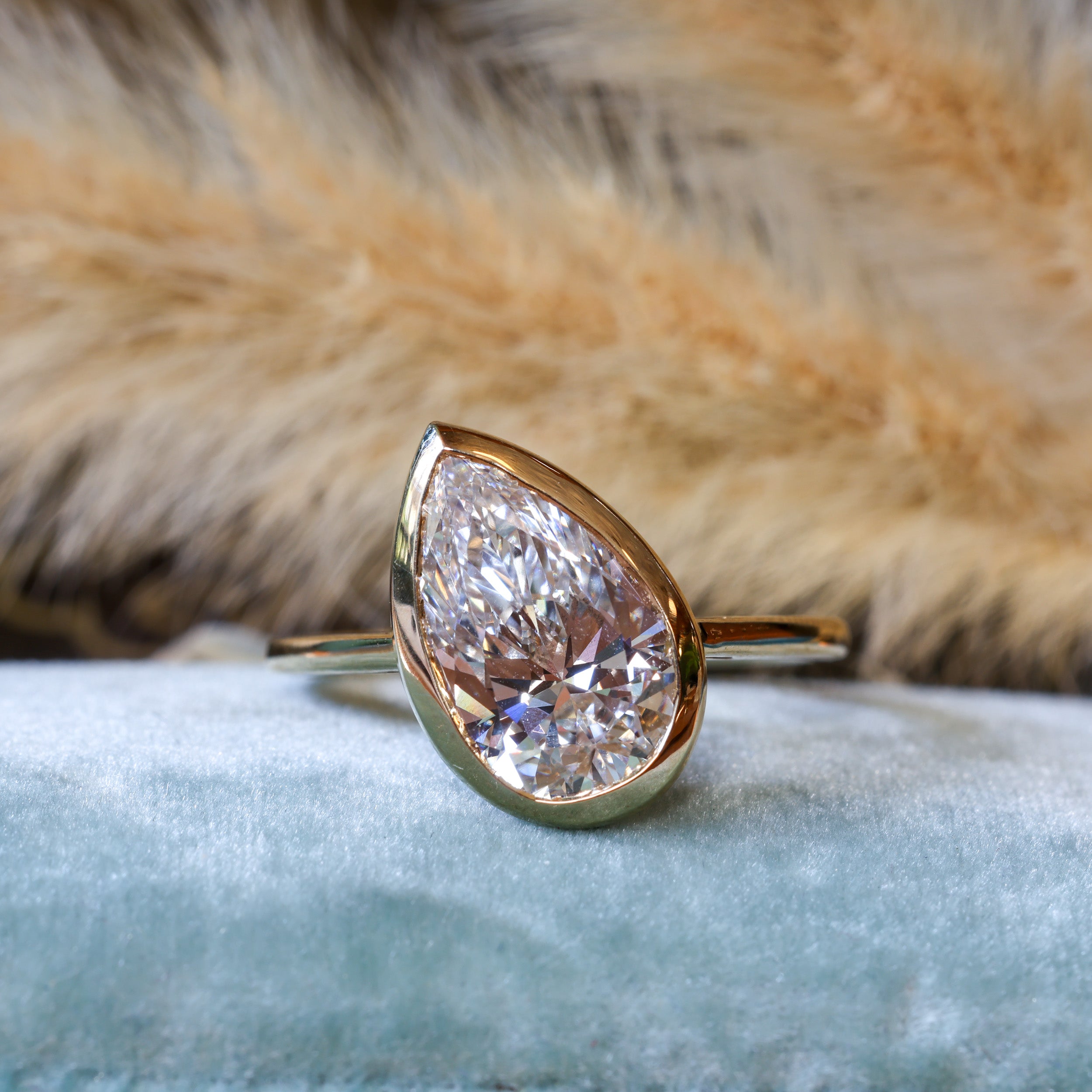 3ct Tilted Pear Lab Grown Diamond Bezel Ring