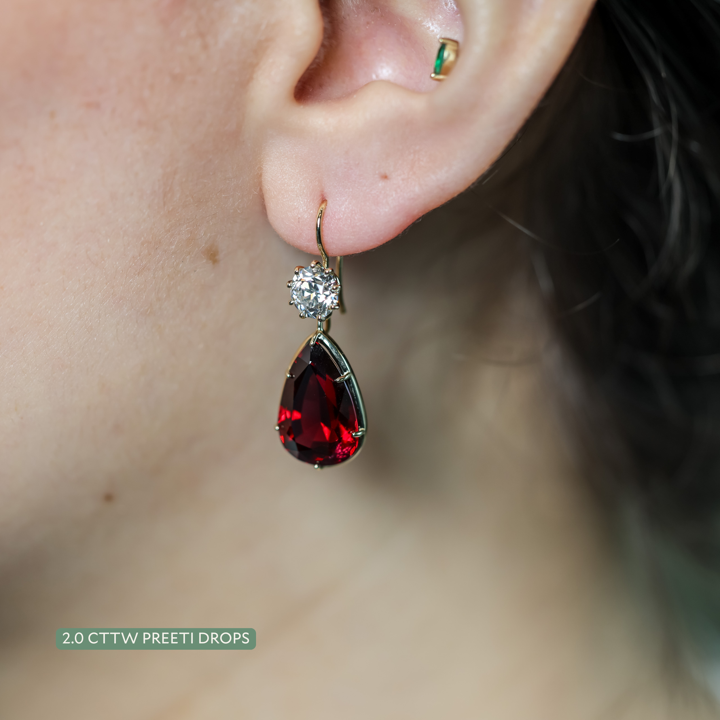 Garnet Pear Shape Preeti Earring Enhancer Drops
