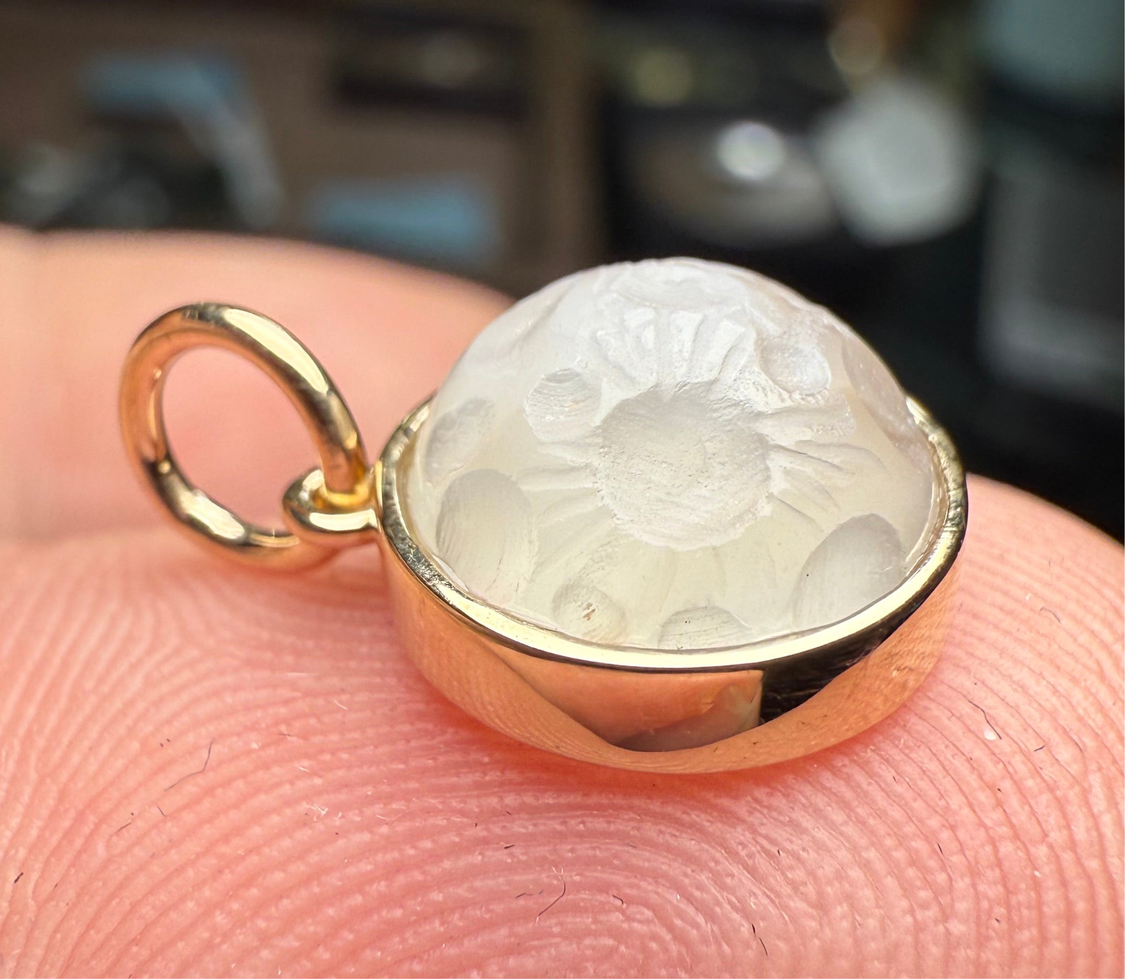 Hand-Carved Moonstone Moon Charm